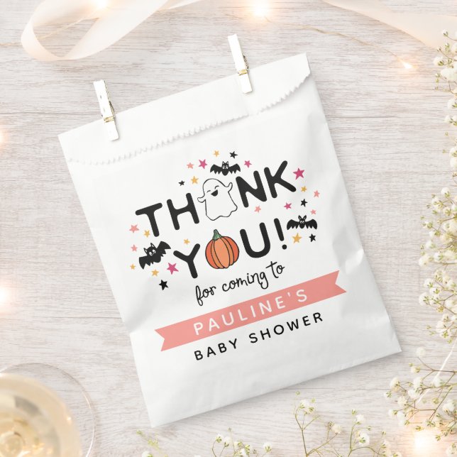 Pumpkin Ghost Pink Halloween Baby Shower Thank You Favour Bag (Clipped)