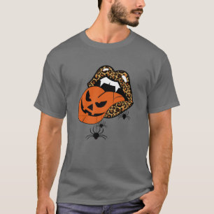 Pumpkin Ghost Tongue Out Spiderweb Halloween Costu T-Shirt