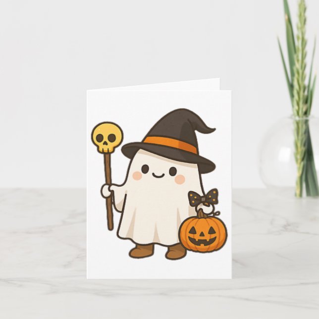 Pumpkin Ghost Witch Shirt Cute Halloween Kids Cost Card (Front)