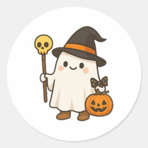 Pumpkin Ghost Witch Shirt Cute Halloween Kids Cost Classic Round Sticker