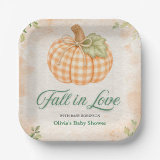 Pumpkin Gingham Fall in Love Baby Shower  Paper Plate