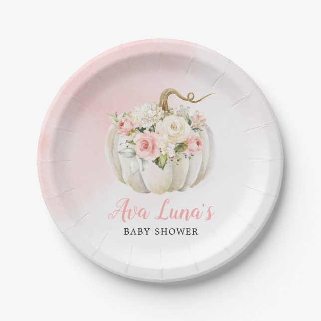 Pumpkin Girl Baby Shower Personalized Paper Plate (Front)