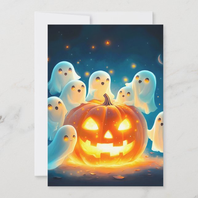 Pumpkin Glow Ghost Party Watercolor Holiday Card (Front)