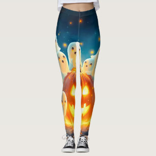 Pumpkin Glow Ghost Party Watercolor Leggings
