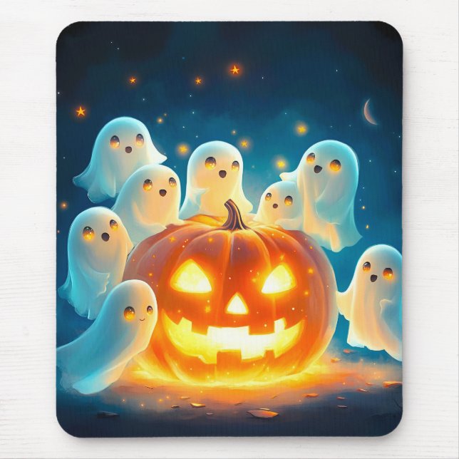 Pumpkin Glow Ghost Party Watercolor Mouse Pad (Front)