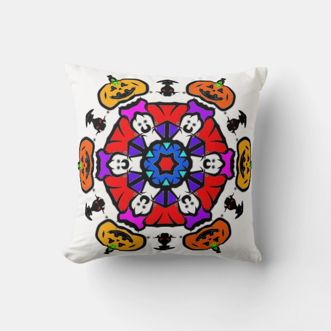 Pumpkin Glow Mandala Throw Pillow (Front)