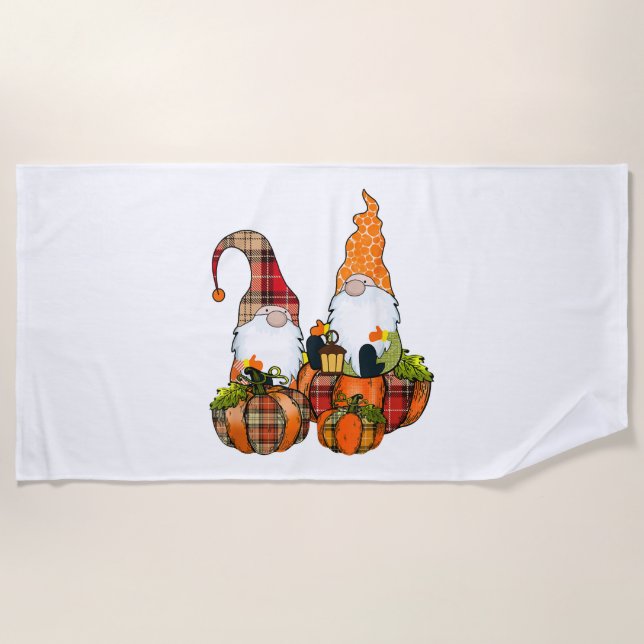 Pumpkin Gnomes Fall Autumn Cute Halloween Beach Towel (Front)