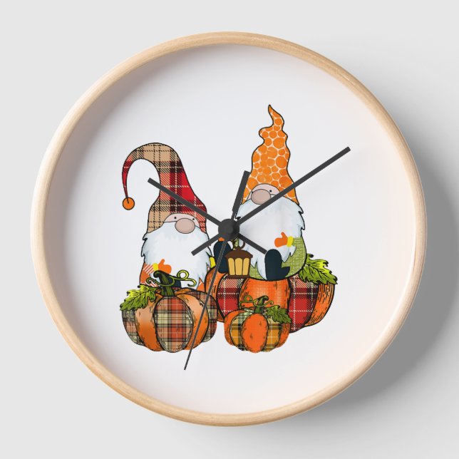 Pumpkin Gnomes Fall Autumn Cute Halloween Clock (Front)