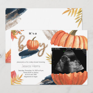 Pumpkin Gold Fall It's A Boy Baby Shower Invitation