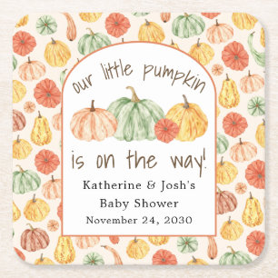 Pumpkin Gourd Autumn Baby Shower Square Paper Coaster