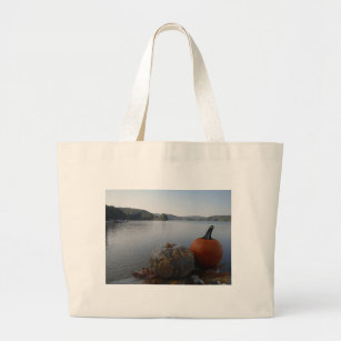 Pumpkin Gourds on  Lake Arrowhead at Dusk Large Tote Bag