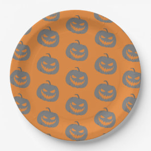 Pumpkin gray & orange Halloween party Paper Plate