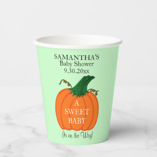 Pumpkin Green Baby Shower Name Paper Cups