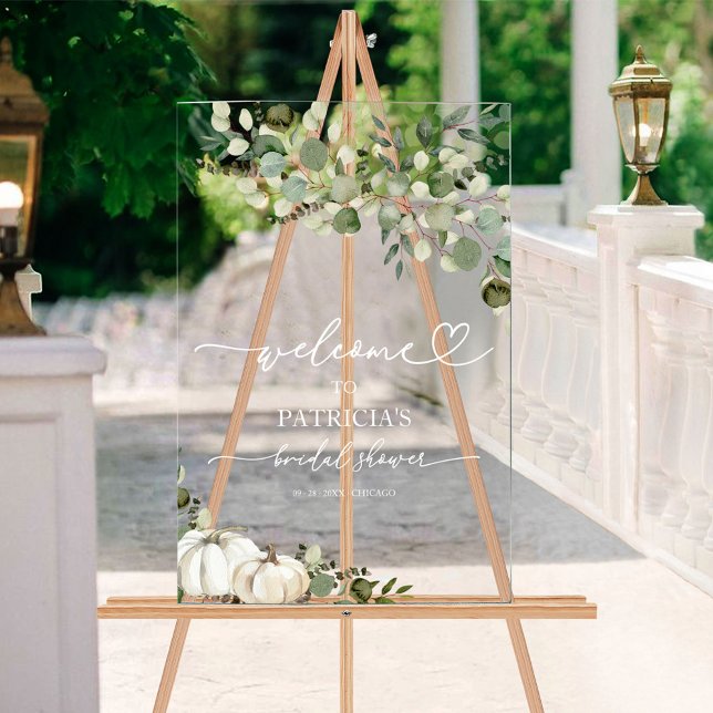 Pumpkin Greenery Fall Bridal Shower Welcome Acrylic Sign (Creator Uploaded)