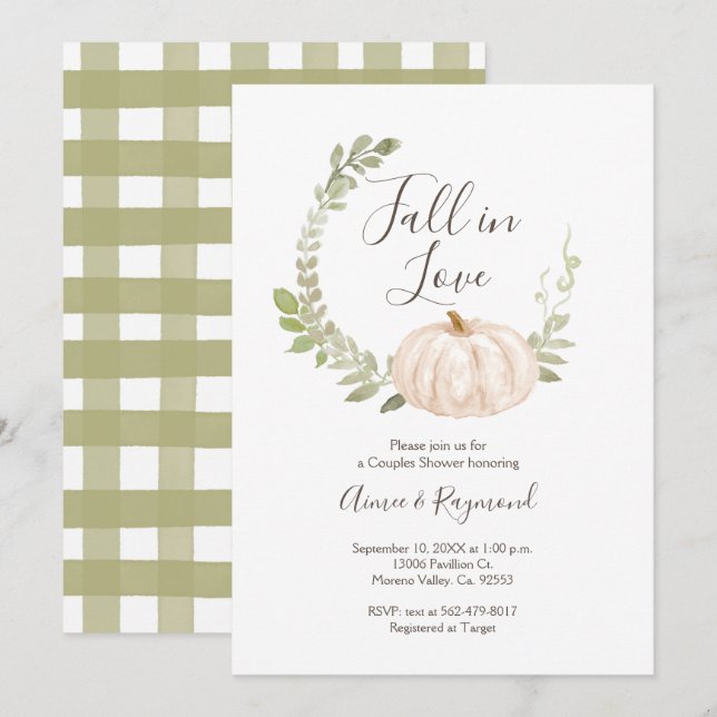 Pumpkin Greenery Fall in Love Couple Shower  Invitation (Front/Back)