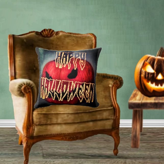 Pumpkin Grin Throw Pillow (Break out the spooky throw pillows, it's Halloween!)