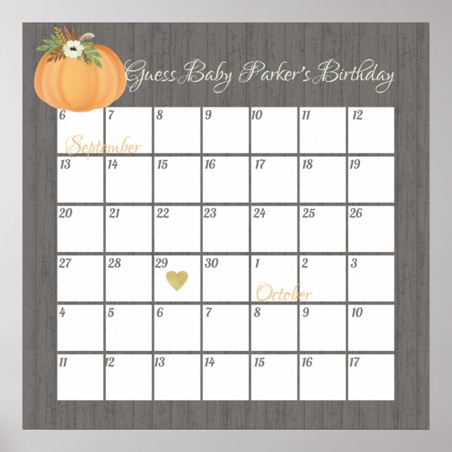 Pumpkin Guess Baby's Due Date Poster (Front)