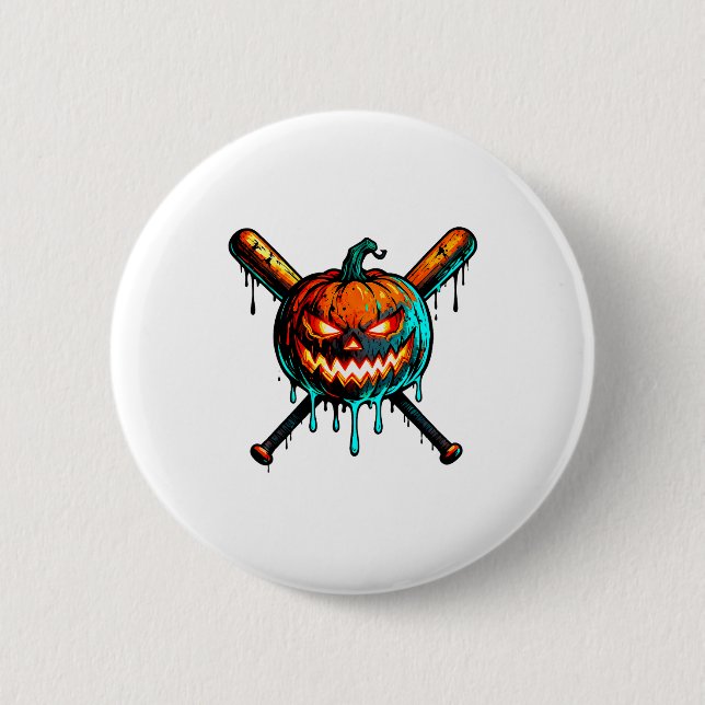 Pumpkin Halloween Baseball Ice Cream Drip Soky Boy 2 Inch Round Button (Front)