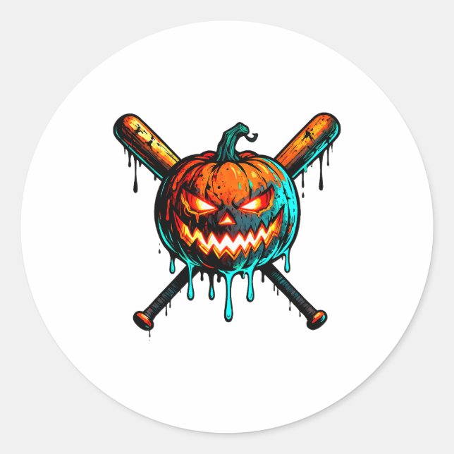 Pumpkin Halloween Baseball Ice Cream Drip Soky Boy Classic Round Sticker (Front)