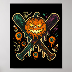 Pumpkin Halloween Baseball Ice Cream Drip Soky Boy Poster