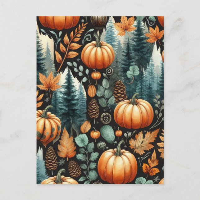 Pumpkin Halloween, Botanical Greenery & Fall  Postcard (Front)