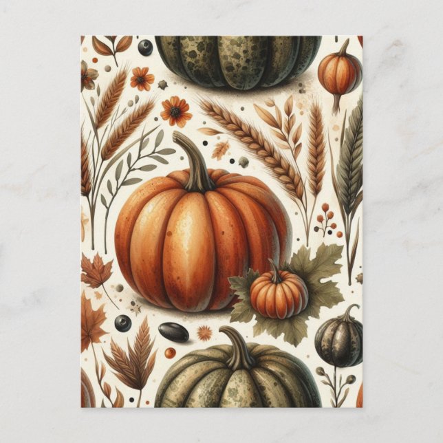 Pumpkin Halloween, Botanical Greenery & Fall  Postcard (Front)