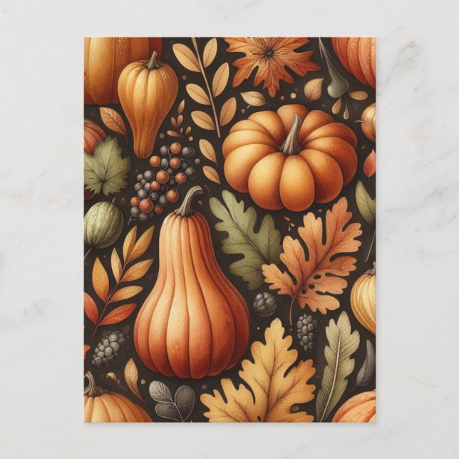 Pumpkin Halloween, Botanical Greenery & Fall  Postcard (Front)