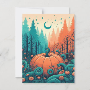 Pumpkin Halloween, Botanical Greenery & Fall  Postcard