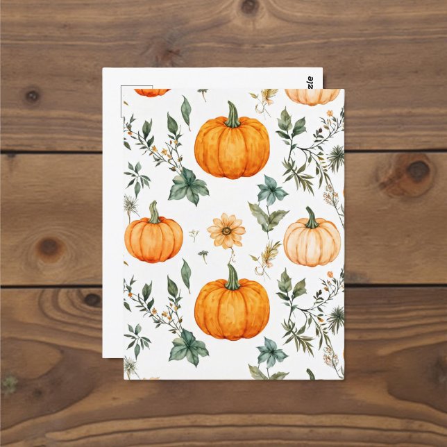 Pumpkin Halloween, Botanical Orange Greenery Fall  Postcard (Creator Uploaded)