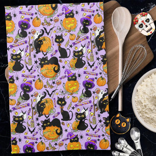 Pumpkin Halloween Candy Black Cats Kitchen Towel