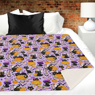 Pumpkin Halloween Candy Black Cats Sherpa Blanket