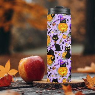 Pumpkin Halloween Candy Black Cats Thermal Tumbler
