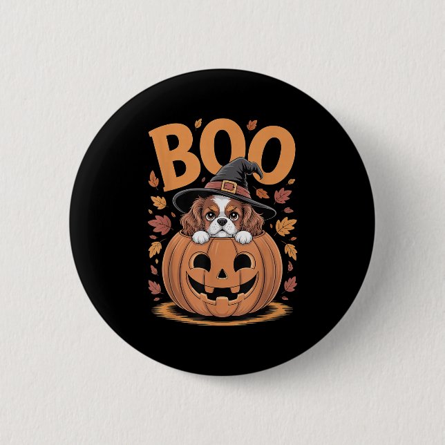 Pumpkin Halloween Cavalier King Charles Spaniel  2 Inch Round Button (Front)