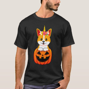 Pumpkin Halloween Costume Girls Kids Corgi T-Shirt