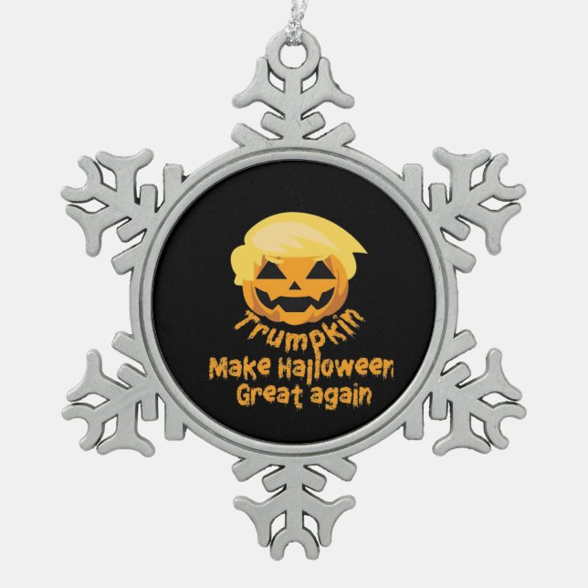 Pumpkin Halloween Design Snowflake Pewter Christmas Ornament (Front)