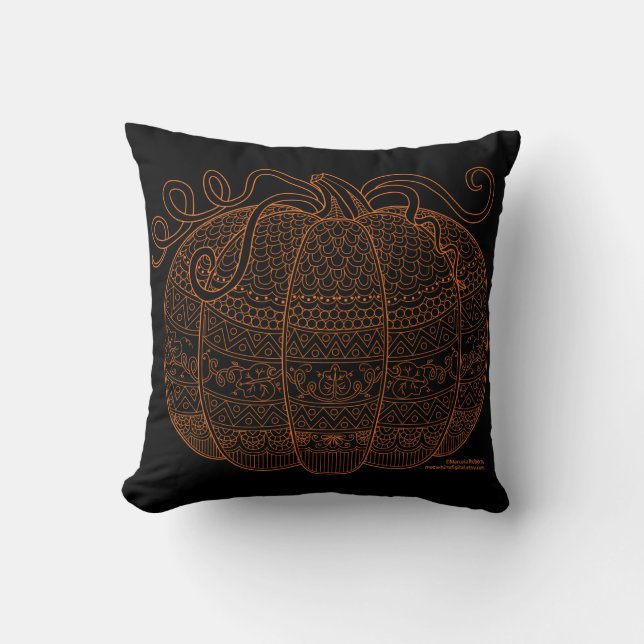 Pumpkin Halloween Fall Art Orange Chevron Pattern Throw Pillow (Front)