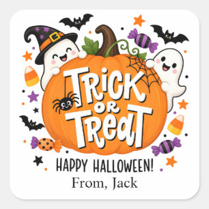 Pumpkin Halloween Favour Classroom Treat Square Sticker