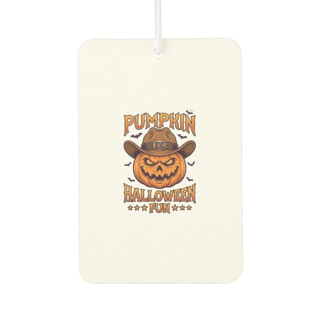 Pumpkin Halloween Fun Jack Lantern Cowboy Hat Bats Air Freshener (Front)