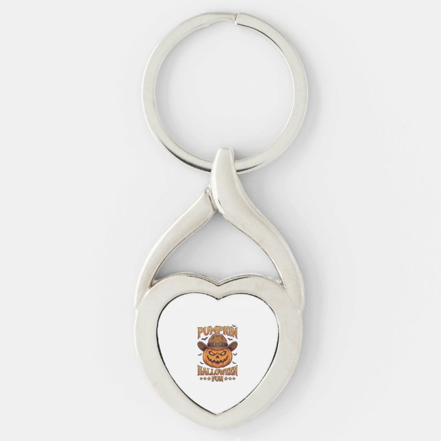 Pumpkin Halloween Fun Jack Lantern Cowboy Hat Bats Keychain (Front)