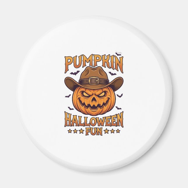 Pumpkin Halloween Fun Jack Lantern Cowboy Hat Bats Magnet (Front)