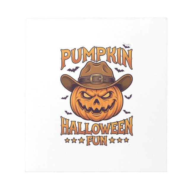 Pumpkin Halloween Fun Jack Lantern Cowboy Hat Bats Notepad (Front)