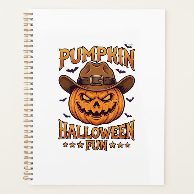 Pumpkin Halloween Fun Jack Lantern Cowboy Hat Bats Planner (Front)