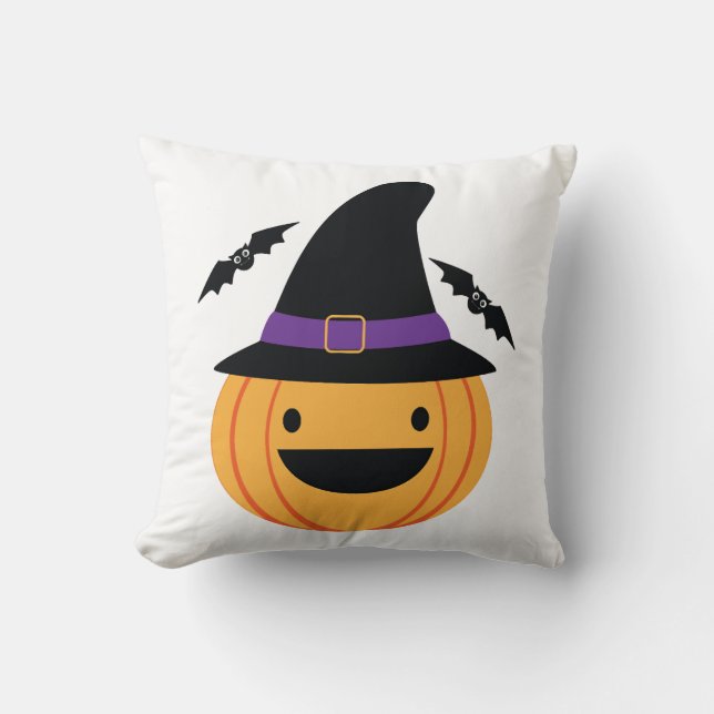 Pumpkin Halloween Jack O Lantern Bat Throw Pillow (Front)