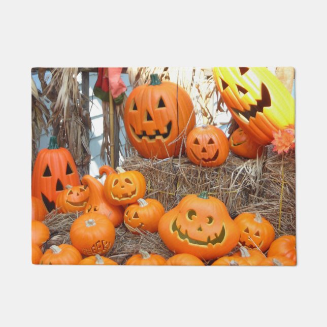 Pumpkin halloween jack o lantern orange pumpkins doormat (Front)