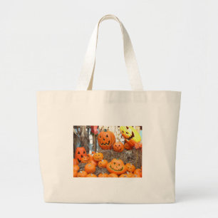 Pumpkin halloween jack o lantern orange pumpkins large tote bag