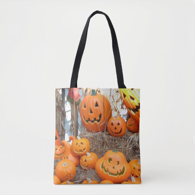 Pumpkin halloween jack o lantern orange pumpkins tote bag (Front)