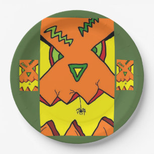 Pumpkin Halloween Jack-O-Lantern & Spider In Mouth Paper Plate