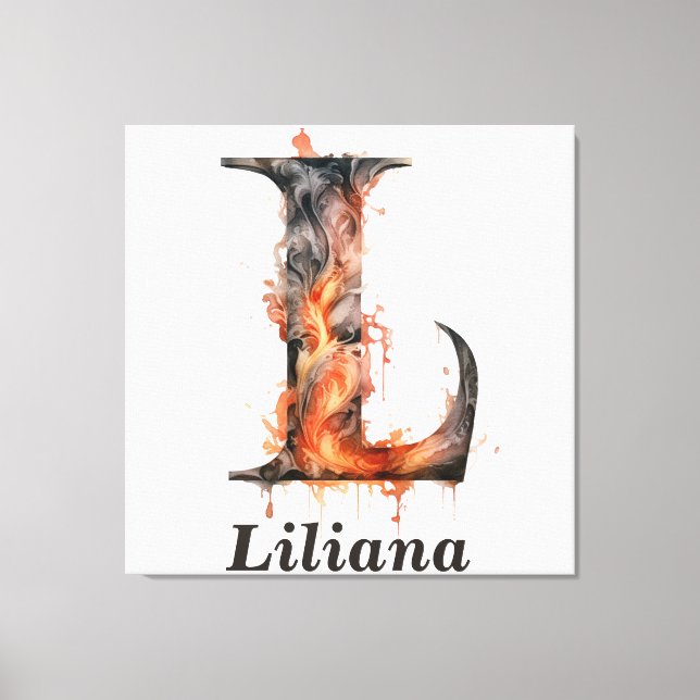 Pumpkin Halloween Name Letter L Floral Monogram Canvas Print (Front)