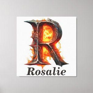 Pumpkin Halloween Name Letter R Floral Monogram Canvas Print