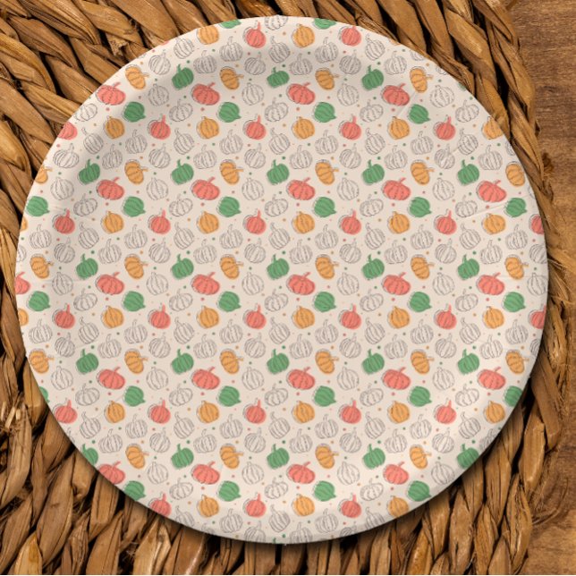 Pumpkin Halloween orange  green white pattern Paper Plate (Creator Uploaded)
